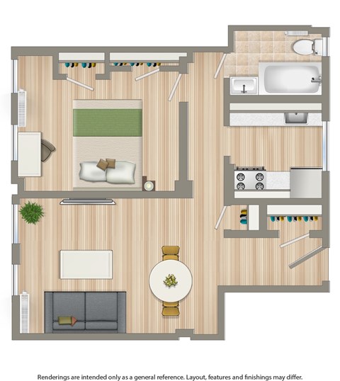 Floor plan for 1 bed, 1 bath, 550 sqft